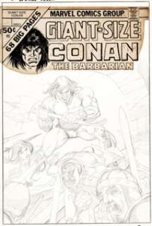 Gil Kane Giant-Size Conan #3 Cover Original Art (Marvel, 1975). A regular-sized Conan is trouble enough, - | Heritage