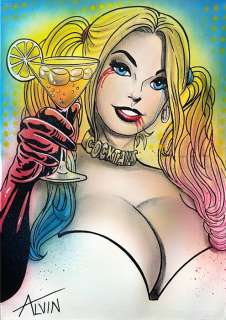 Alvin Silvrants | Cocktails drinking Harley Quinn - Original drawing in colour by Alvin Silvrants | Catawiki