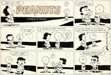 Charles Schulz Peanuts Sunday Comic Strip Charlie Brown and Lucy Original Art dated 2-14-54 (United Feature Syndic... | Heritage