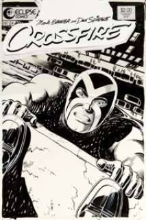 Dan Spiegle Crossfire #24 Original Cover Art (Eclipse, 1987). A great vertigo-inducing cover from the cult -
