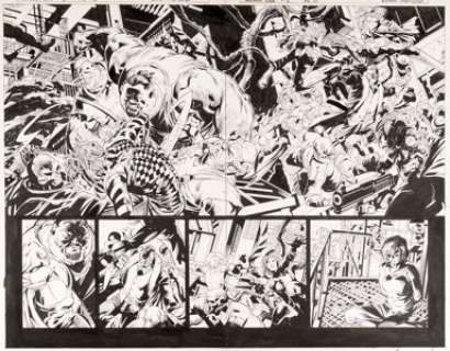 Scot Eaton - Forever Evil, Arkham War # 2 Double Splash Planches 14 & 15 (D.C. Comics, 2013). Scot Eaton Forever Evil, Arkham War # 2 Original Art Double Splash Pages 14 & 15 (D.C. Comics, 2013).