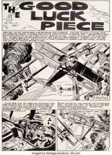 Krigstein, Bernard | Bernard Krigstein Aces High #4 Complete 6-Page Story "The Good Luck Piece" Original Art (EC, 1955).... (Total: 6 Original Art) | Heritage