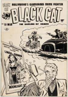 Lee Elias Black Cat Comics #10 Cover Original Art (Harvey, 1948).
