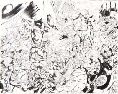 Bryan Hitch and Paul Neary Ultimates 2 #12 Double Splash Page 33-34 Original Art (Marvel, 2008).