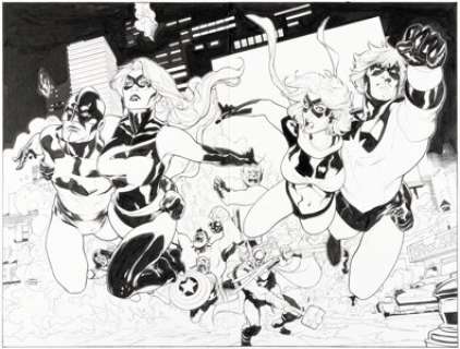 Terry Dodson and Rachel Dodson Captain Marvel #4 and Ms. Marvel #25 Interconnecting Variant Covers Original Art (Marvel, 2008). (Total: 2 Original Art)