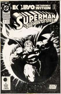 Joe Quesada and Jimmy Palmiotti Superman: The Man of Steel Annual #1 Cover Original Art (DC, 1992).