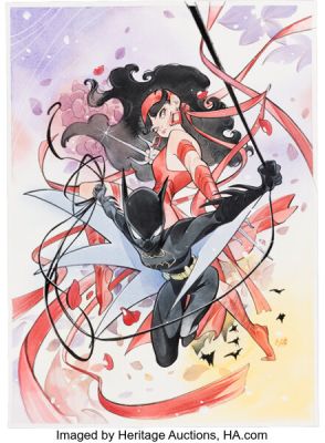 Peach Momoko Deadpool / Batman #1 Elektra and Batgirl Variant Cover Original Art (Marvel, 2025). | Heritage