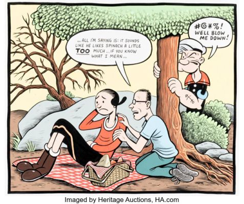 Joe Matt Peepshow #15 Popeye and Olive Oyl Back Cover Illustration Original Art (Fantagraphics, 2024). | Heritage