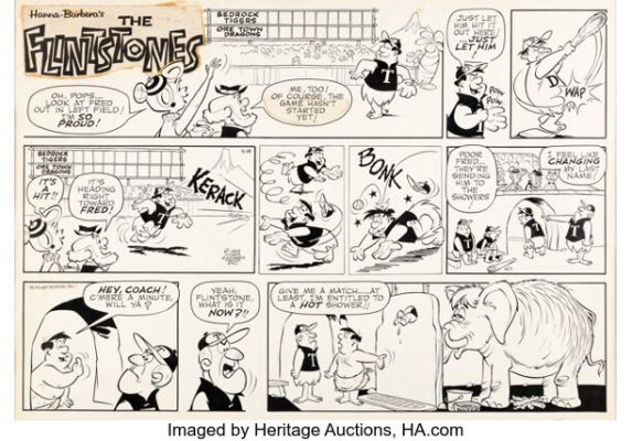 Gene Hazelton The Flintstones Daily Sunday Strip Original Art dated 9-14-1969 (McNaught Syndicate, 1969). | Heritage