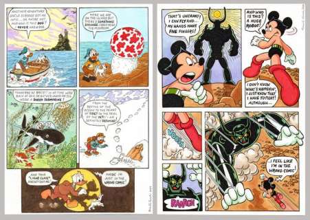 Roberto Ronchi | Donald Duck, Mickey Mouse - "Wrong Comics #2" - 2 odd comic sheets (2023) | Catawiki