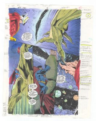 New Gods #10 pg 12 Color Guide Original Production Comic Art Superman vs Orion | Neat Stuff Vault