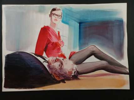 Roberto Molino | Roberto Molino - Illustrazione Originale "Una Segretaria Molto Cattiva" - Page volante | Catawiki