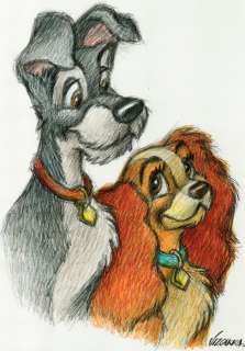 Joan Vizcarra - Lady and the Tramp, The Beautiful Couple - Pencil Art Drawing | Catawiki