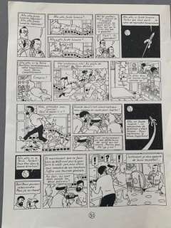 Hergé - 1 Print - Tintin - On a marché sur la Lune- Planche imprimée en noir et blanc - Verso blanc | Catawiki