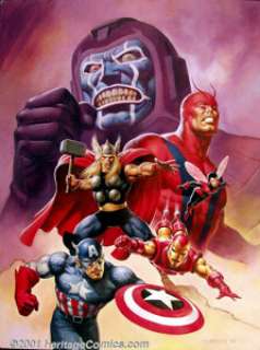 Alex Horley - Avengers Litho Art (Marvel, 2000). Incredibly dynamic portrait of The Avengers, circa issue #8, - | Heritage