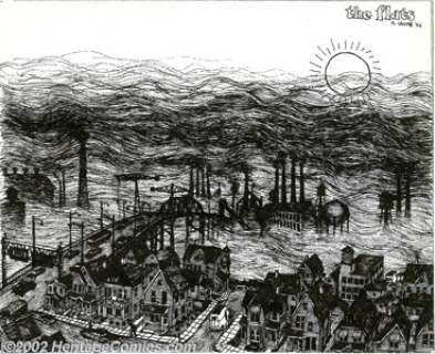 Robert Crumb - Original Illustration (1966). A large, dark San Francisco-like cityscape graces this magnificent - | Heritage