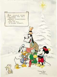 Patrick Block - Disney Christmas Illustration Original Art (undated). Mickey, Goofy, and Donald belt out a -