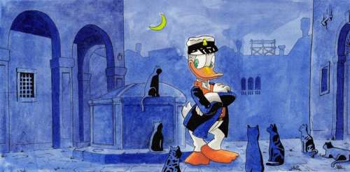 Jordi Juan Pujol - Donald Duck - Tribute to Hugo Pratt - The World is a Theater - Watercolor Painting - Original | Catawiki
