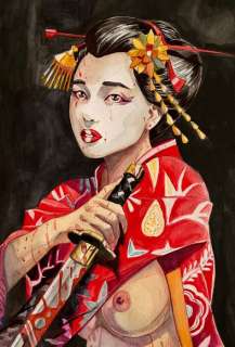 Candita, Giuseppe - 1 Original colour drawing - La Guerriera dai petali di ciliegio. - MY FIRST BLOOD | Catawiki