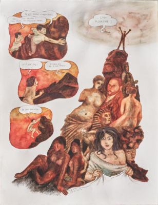 Clément Oubrerie | Planche originale, reprise en couleur de la page 44, accompagnée du dessin original à la mine de plomb - Matisse - Pablo | Daniel Maghen