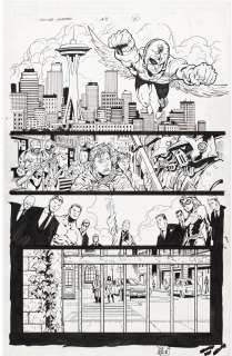 Ramon Bachs - Tavola originale per CIVIL WAR #11 p.15. Cm.28 x 44. Marvel 2007. Inks by John Lucas.