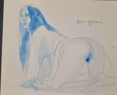 Marc-Renier - 1 Original drawing - Femme en attende | Catawiki