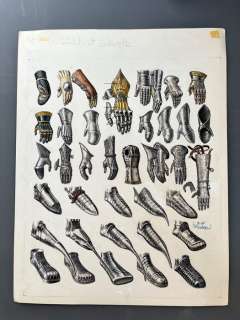 Funcken, Fred & Liliane - 1 Original colour drawing - L’Uniforme et les armes - Gantelets et Solerets - 1969 | Catawiki