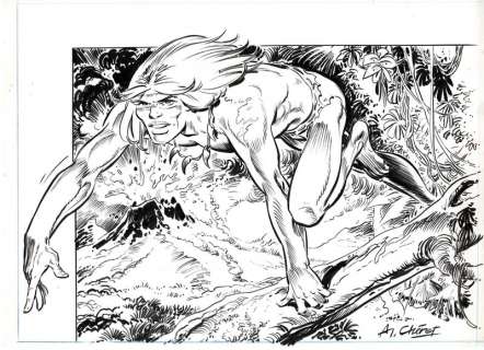 CHERET André  - Rahan  - Rahan courant derrière le volcan  - Encre de chine signée[...] | Vermot et Associés