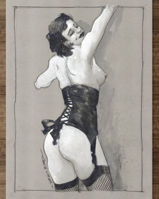 Bleda, Sergio - 1 Watercolour - Sensual Study in Lingerie – Hand Signed | Catawiki