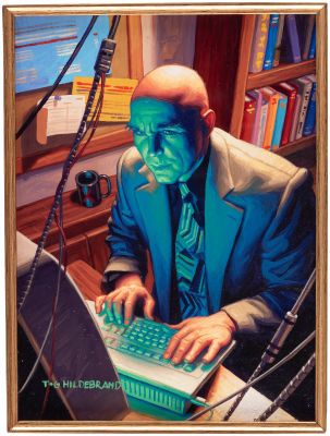 Lot 37 - THE BROTHERS HILDEBRANDT 1994 FLEER MARVEL MASTERPIECES - PROFESSOR X TRADING CARD FRAMED PAINTING ORIGINAL ART. | Hake’s
