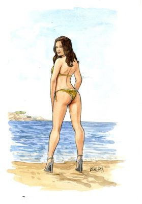 Berlion, Olivier - 1 Original colour page - Dessin de nu - Comtesse Volodine bord de mer - 2025 | Catawiki