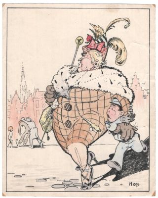 George van Raemdonck - Hop - 1 Original drawing - Man - origineel aquarel en Oost Indische inkt hoedster van het rechte pad