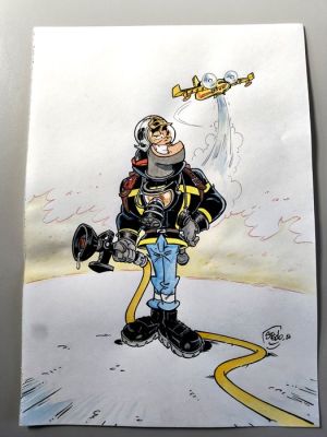 Stédo (Dauvin, Stéphane) - 1 Original colour drawing - Les Pompiers - 2026 | Catawiki