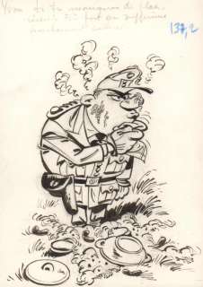 André FRANQUIN - Illustration originale d‘André FRANQUIN pour les Robinsons du Rail sur un texte d‘Yvan DELPORTE