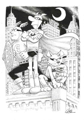 Joaquín Cera | Original drawing – Pafman The dark Night + Cómic with dedication – Cera | Origin Of Comics