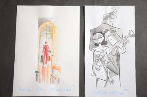 Lapone, Antonio | 2 dessins originaux  - Hommage Ã  Spirou et Jazz Midnight in Blue | Catawiki