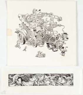 Walt Kelly Pogo Illustrations Original Art and Okefenokee Star Fanzine #6 Group of 7 (Hall Syndicate/Swamp -