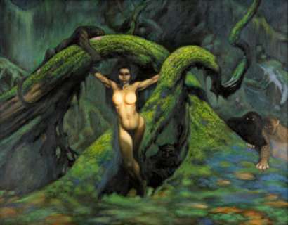 Unknown Artist - Cat Girl Re-Creation Painting Original Art (c. 1990s). A re-creation of Frank Frazetta’s Cat Girl - | Heritage