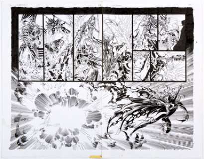 Mike Deodato Jr. Lady Death vs. Purgatori Double Page Spread 24-25 Original Art (Chaos! Comics, 1999). An -
