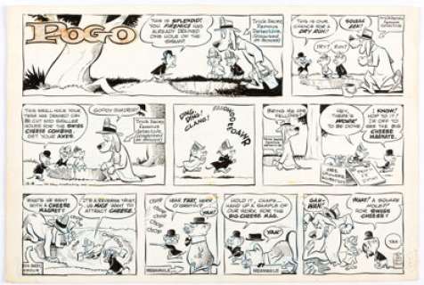 Walt Kelly Pogo Sunday Comic Strip Original Art dated 12-8-63 (Hall Syndicate, Inc., 1963).  Kelly nods to his - | Heritage