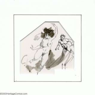 Frank Frazetta - Original Sketch, Pursuit (undated). Man chases woman in this energetic ink sketch by Master - | Heritage