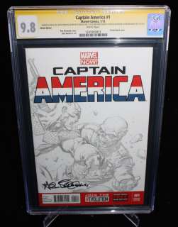 David Finch - Captain America #1 (Cgc 9.8) Finch Wraparound Pencil Art - Signed Finch, Stan Lee & Allen Bellman - 2013