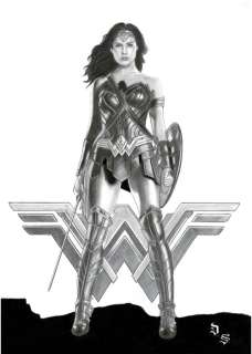 Diego Septiembre | Original Charcoal And Graphite Drawing  - Wonder Woman with Sword and Shield | Catawiki
