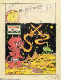 Warren Kremer - Original Cover Rough for Hot Stuff #58 (Harvey, 1974). A quick but very energetic cover rough of - | Heritage