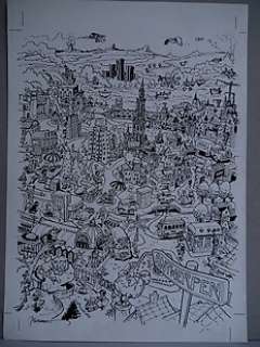 Bosschaert, Jan - Originele tekening in inkt - prent plan Antwerpen 