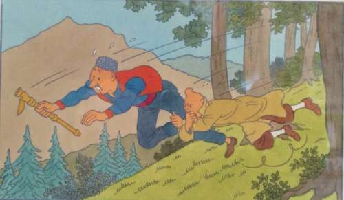 Studios Hergé - Tintin - Coloriage original d’une scène du Sceptre d’Ottokar - (Années ’50) | Catawiki