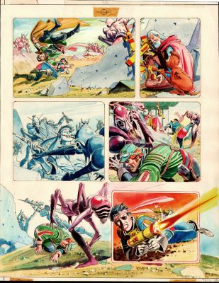 Jose Luis Garcia Lopez - Dc Graphic Novel #1 Painted Page 15 (All Out Battle with the Star Raiders Battling Insect Aliens!) 1983