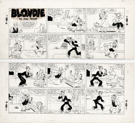 Chic Young | Young, Chic - Blondie Sunday 10/16 1955 Dagwood Blondie And Boss | Cool Lines Art
