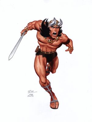 Bruce Timm | Conan Detailed Painted Pinup (Barry Smith Conan #1 Corner Box & Interior Panel Homage!) | Romitaman