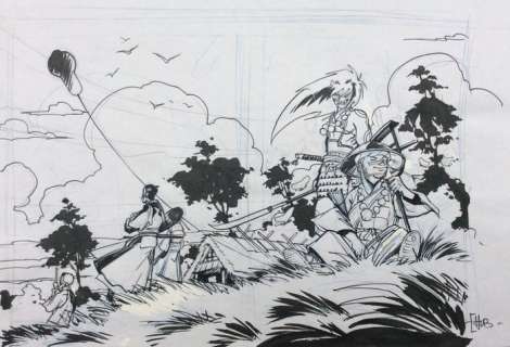 Hub - Dessin original - Projet de pages de garde pour albums "Le Cycle l’Air" - Okko | Catawiki